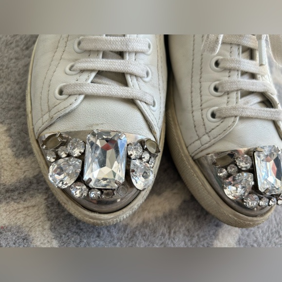 Miu Miu Jewelled Cap Toe Leather Size 7.5 Sneaker - Picture 3 of 10